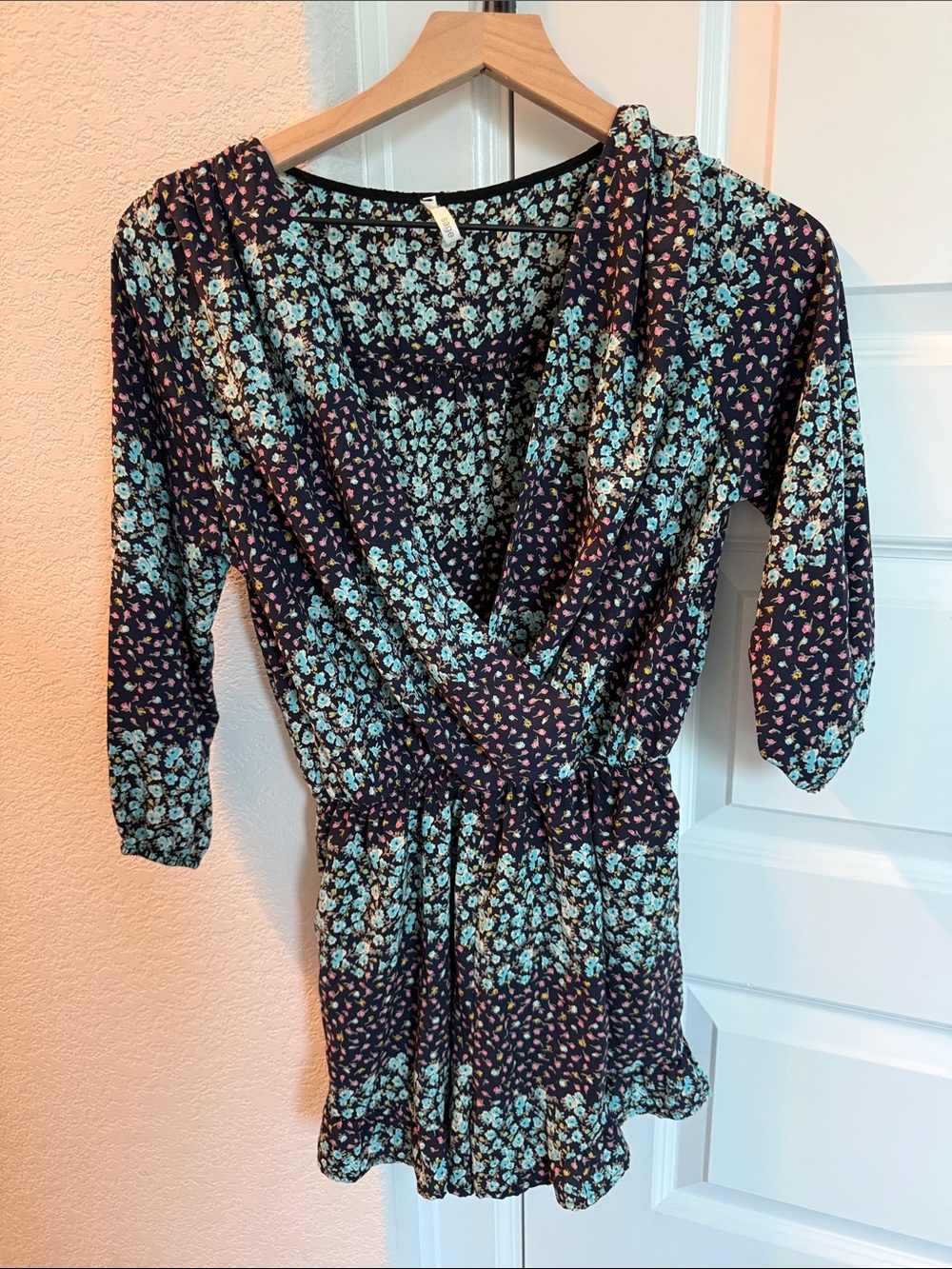Floral Wrap-Front Women’s Romper in Teal and Black